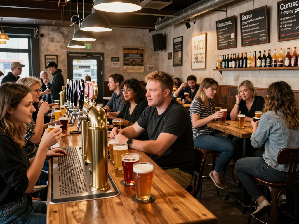 Interior view of Oro Brewing Co. with patrons enjoying craft beer.