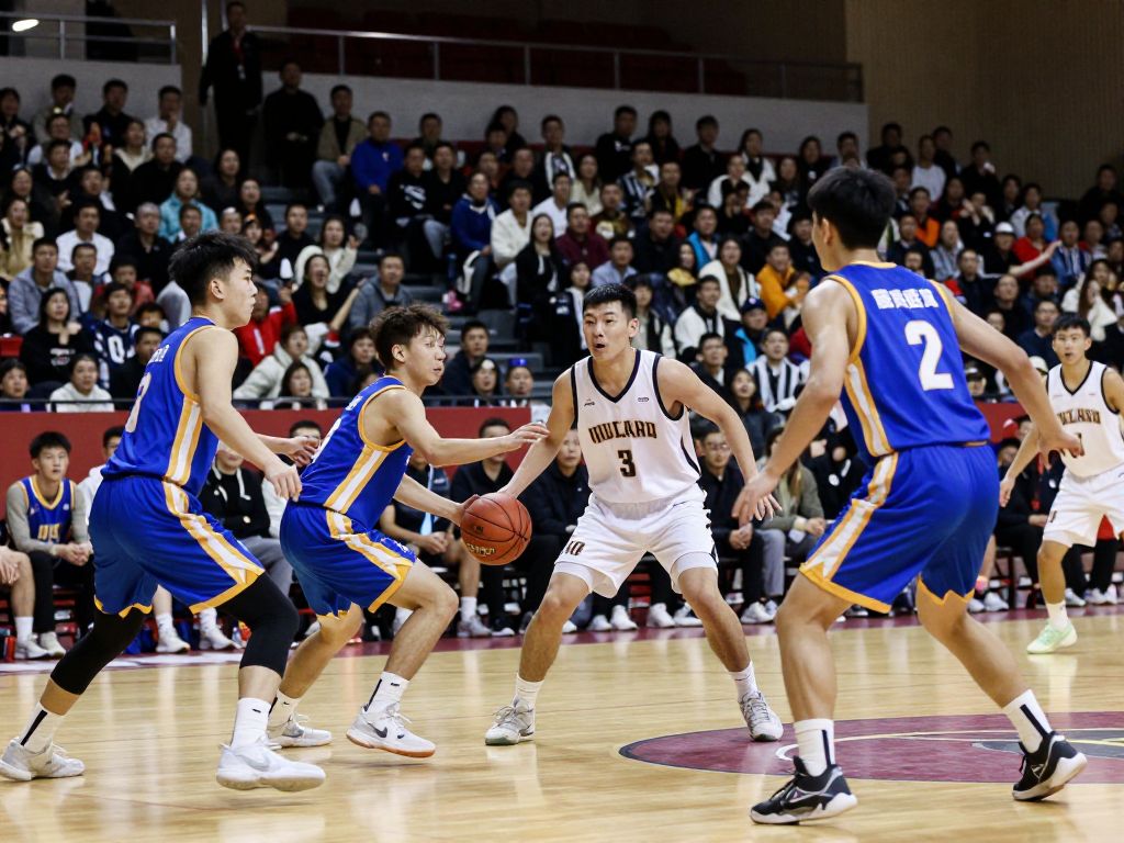 Phoenix Day School for the Deaf basketball game with players in blue and gold uniforms.