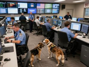 Therapy dogs providing comfort at Phoenix 911 dispatch center