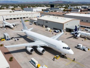 Aerial view of a modern aerospace facility in Phoenix