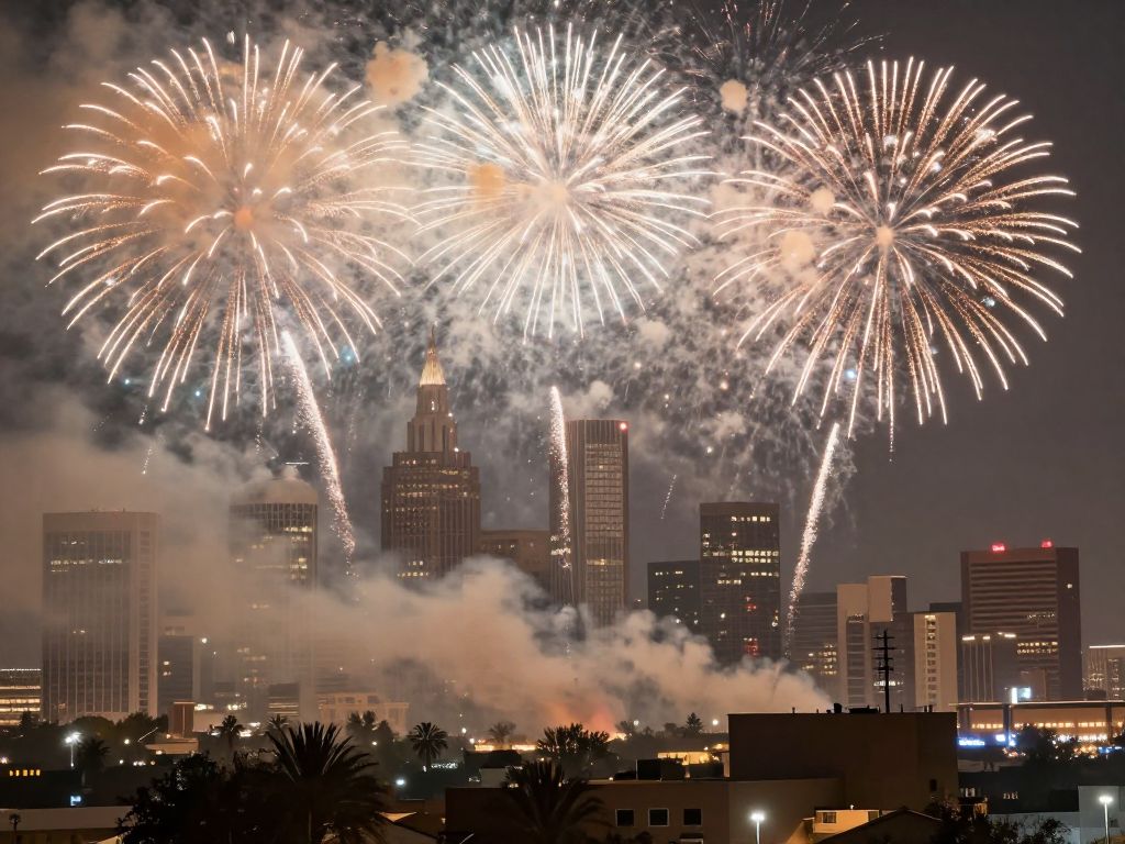 Hazy skyline of Phoenix after New Year's Eve fireworks