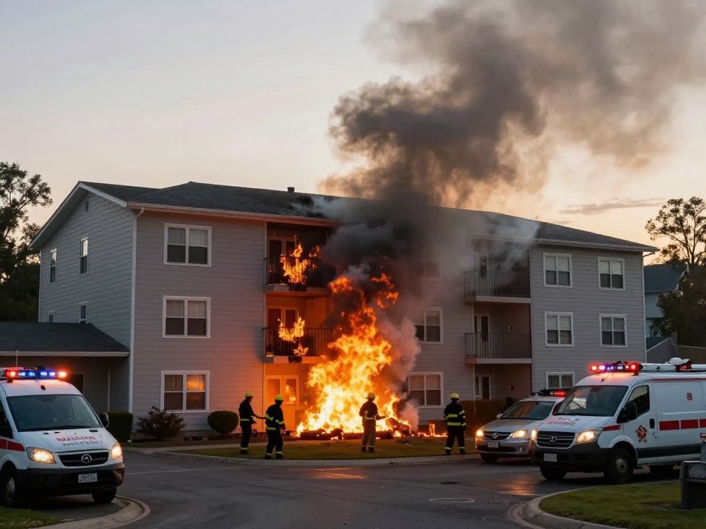 Firefighters combating a blaze at a Phoenix apartment complex