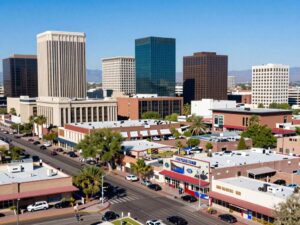Cityscape of Phoenix showcasing businesses and economic activity.