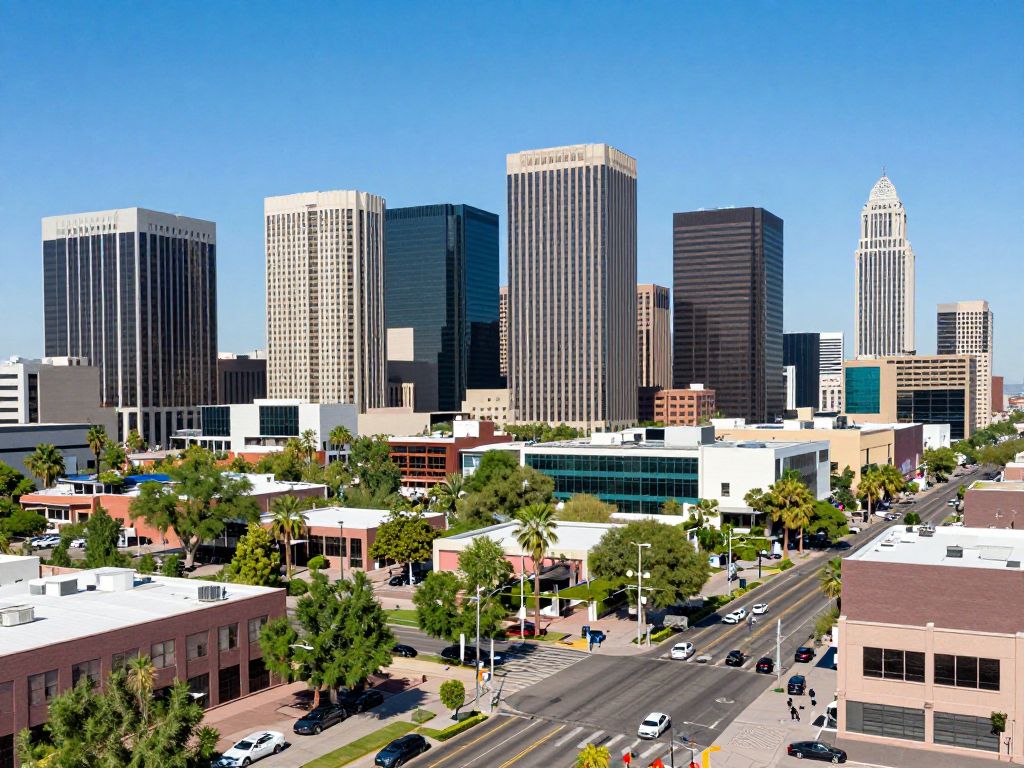Vibrant skyline of Phoenix, Arizona representing business and economic growth.