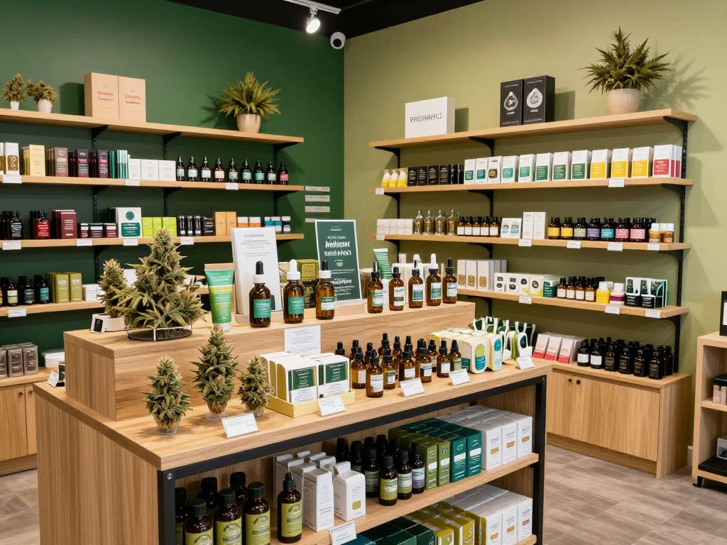 Interior view of a cannabis dispensary in Phoenix with various products on display.