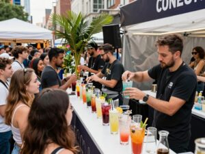 A bustling scene at the Phoenix Cocktail Weekend showcasing various cocktails and bartenders