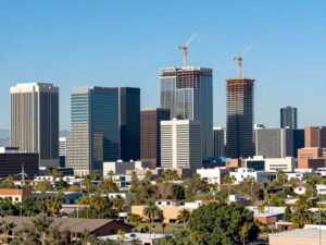 Phoenix skyline with construction site for commercial real estate