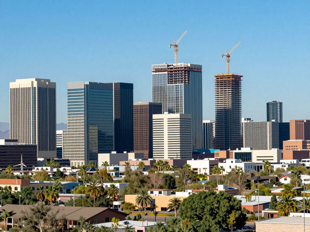 Phoenix skyline with construction site for commercial real estate