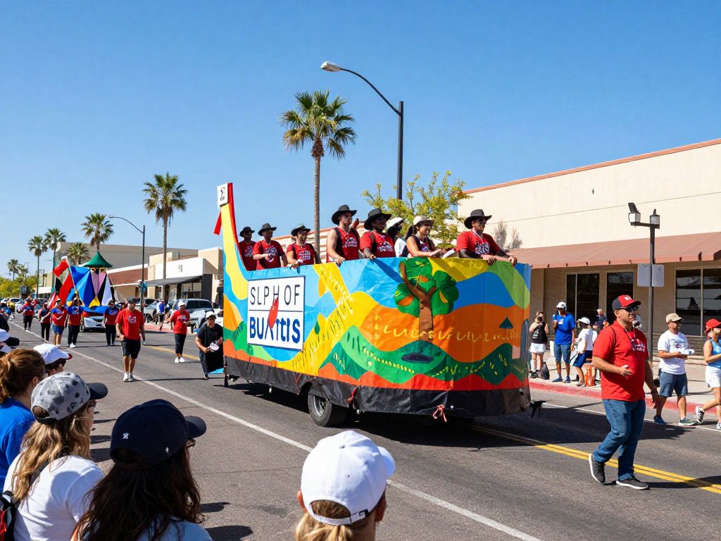 Colorful parade floats in downtown Phoenix