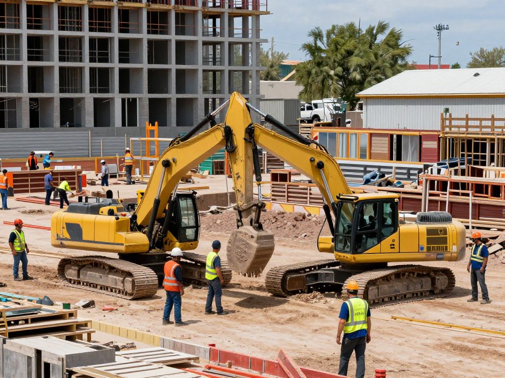 Construction workers and heavy machinery in Phoenix, symbolizing infrastructure expansion.
