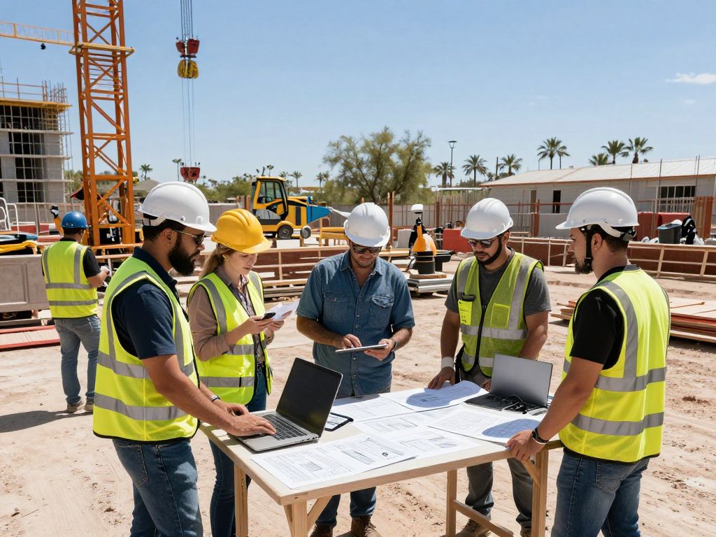 Construction professionals using technology on a Phoenix site