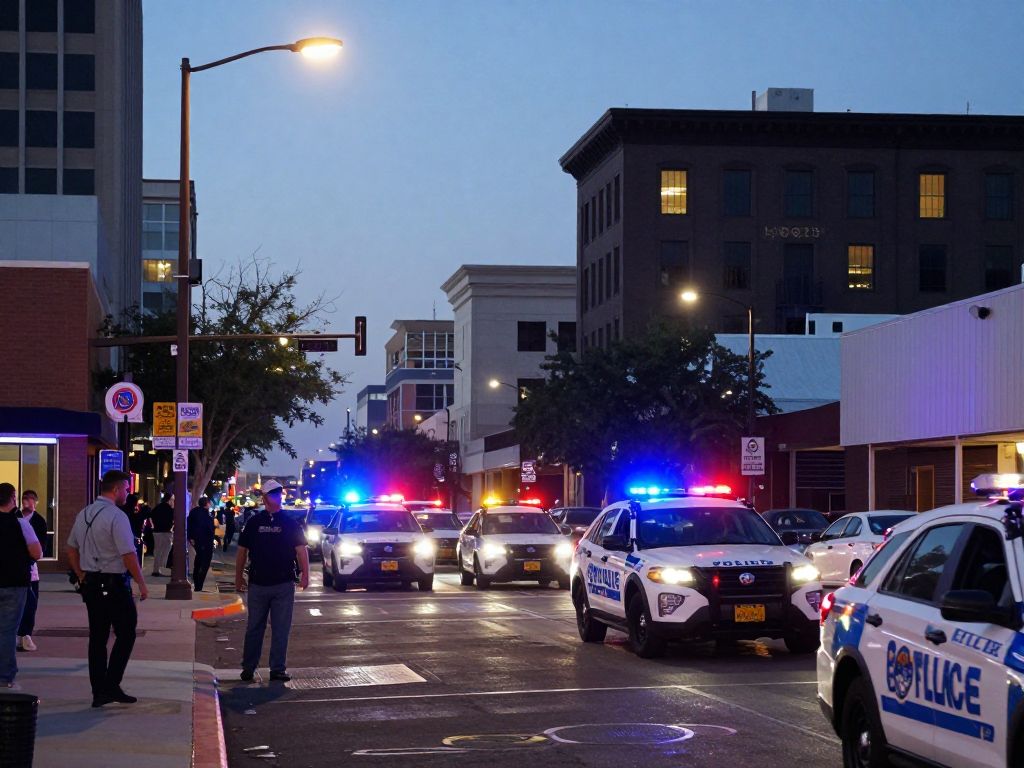 Police lights illuminating a Phoenix street at night