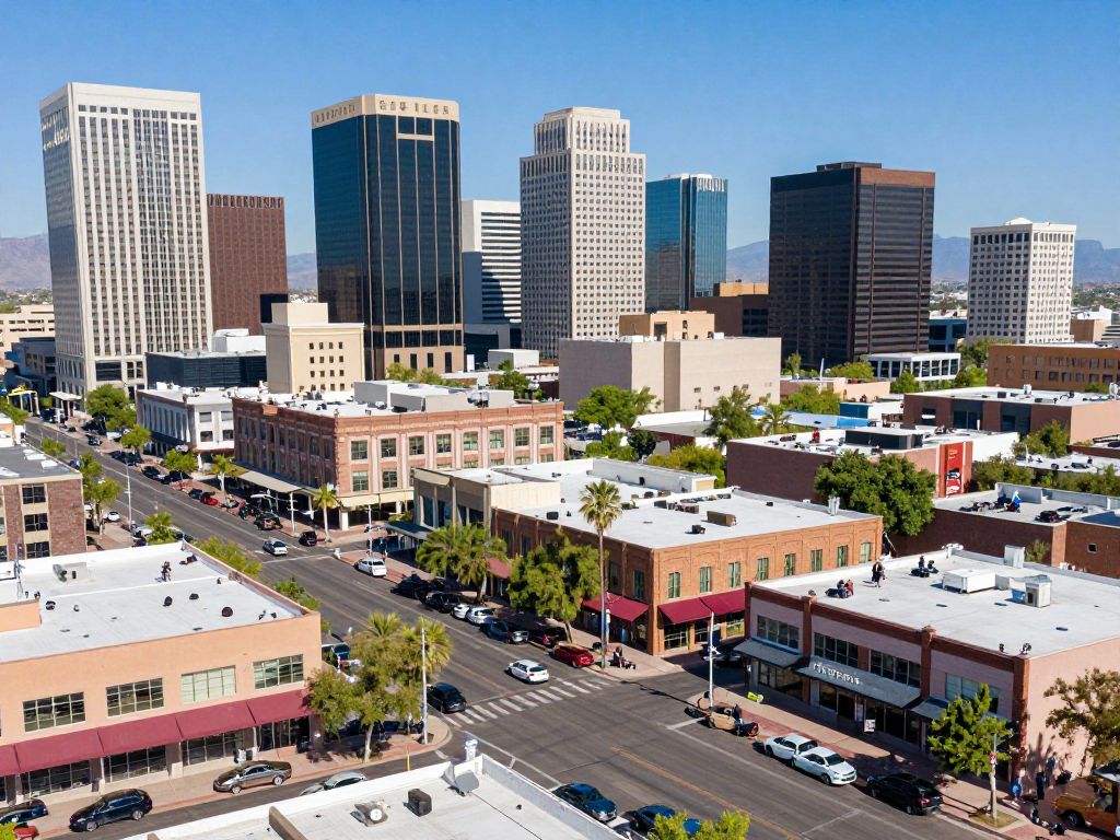 Cityscape of Phoenix, Arizona depicting economic growth and community engagement.