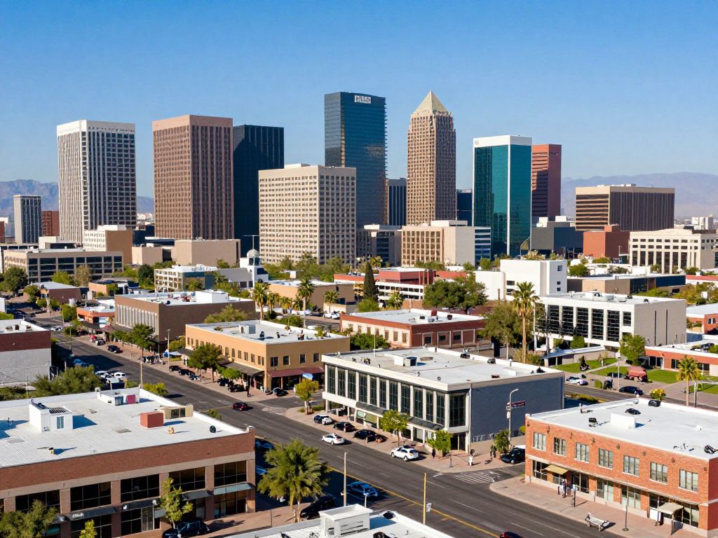 Downtown Phoenix skyline symbolizing economic growth and innovation.