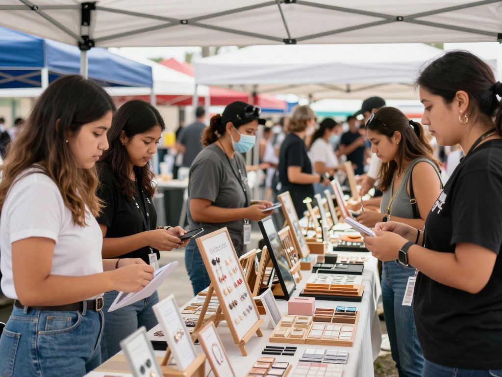 A vibrant market scene in Phoenix featuring local entrepreneurs and their innovative products.