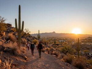 Hikers on a trail in South Mountain Park during New Year