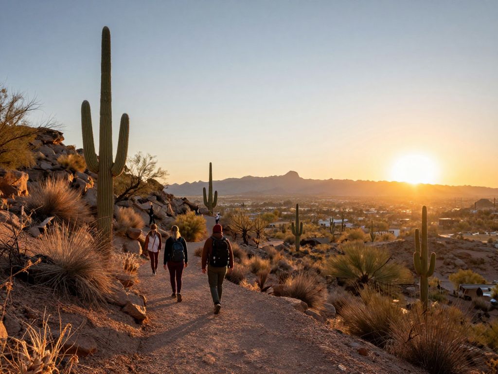 Hikers on a trail in South Mountain Park during New Year