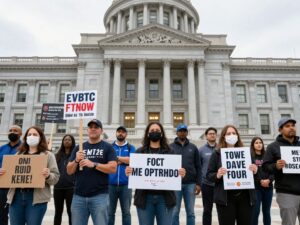 Large gathering of peaceful protesters at Arizona State Capitol