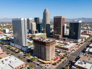 City view of Phoenix with new hotel developments
