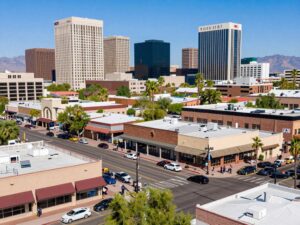 Phoenix skyline with local businesses