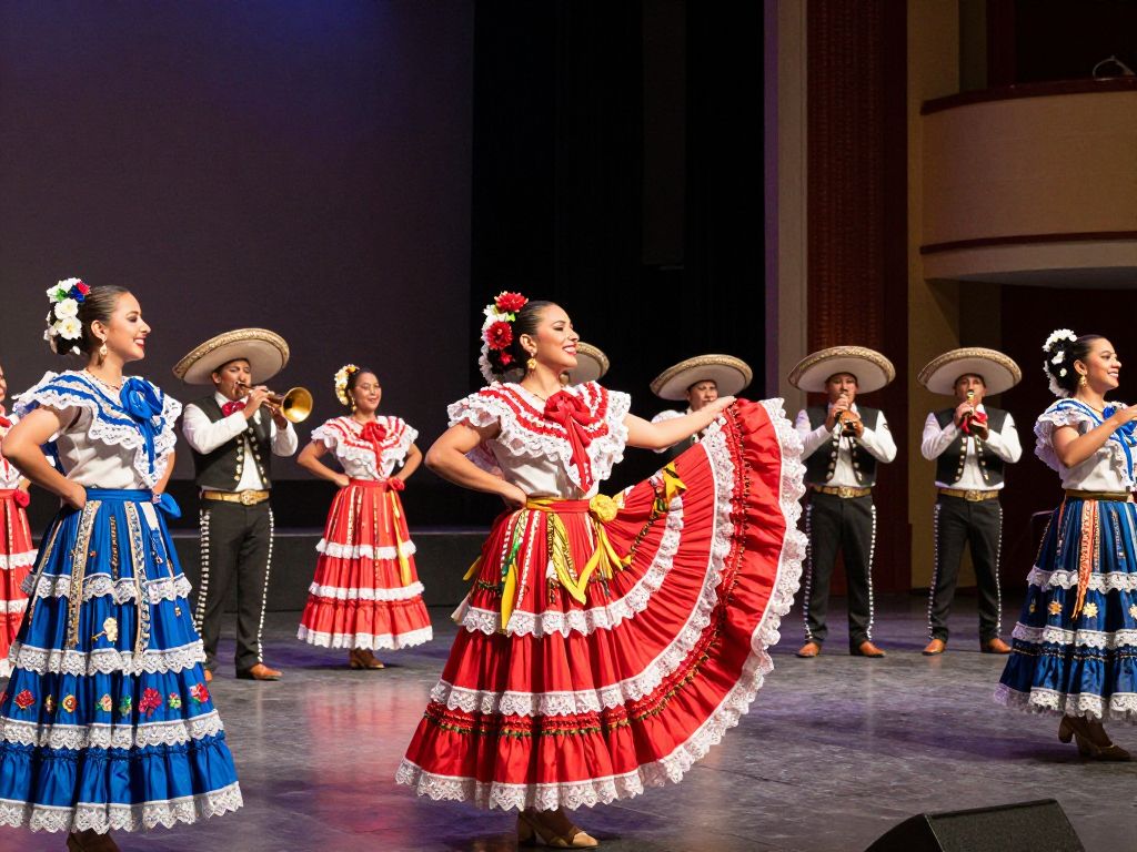 Performers at the Phoenix Mariachi & Folklórico Festival showcasing vibrant costumes and traditional music.