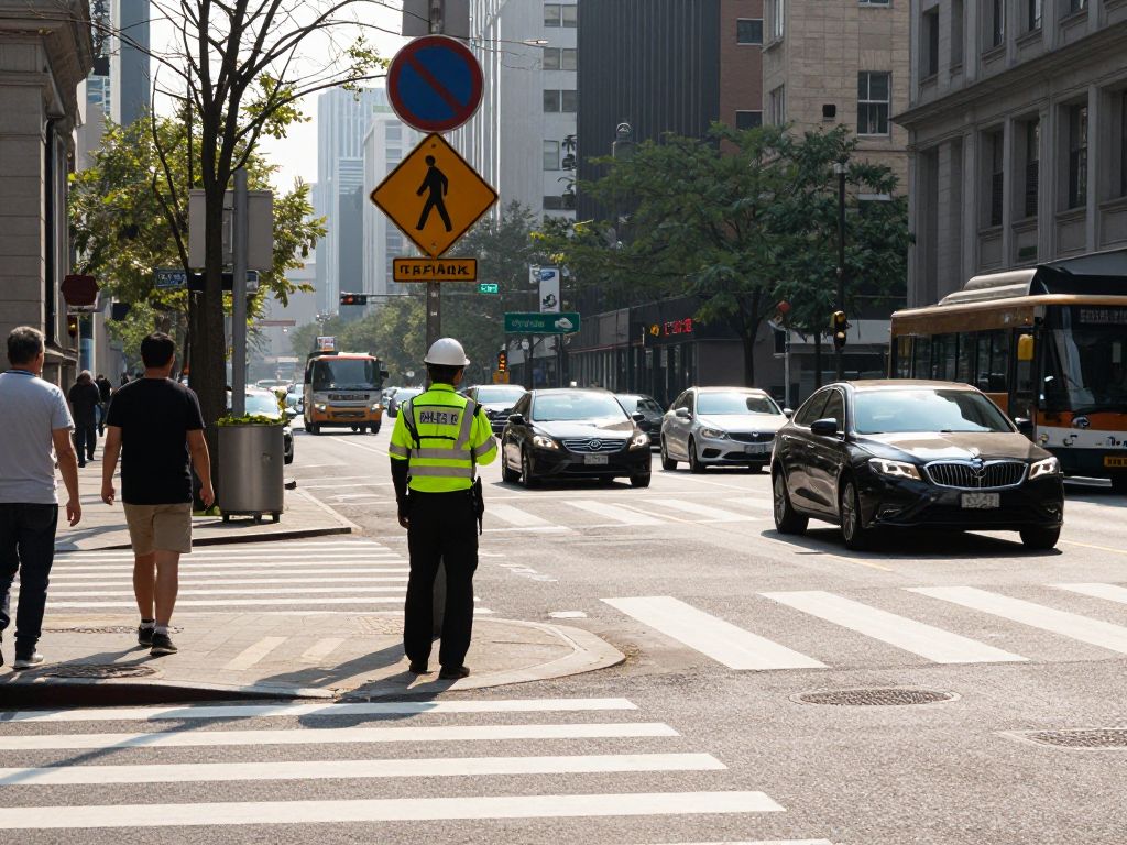 Scene of a street in Phoenix with crosswalk and traffic signs