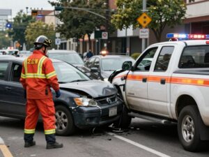 Emergency responders working at a multi-vehicle collision site in Phoenix.