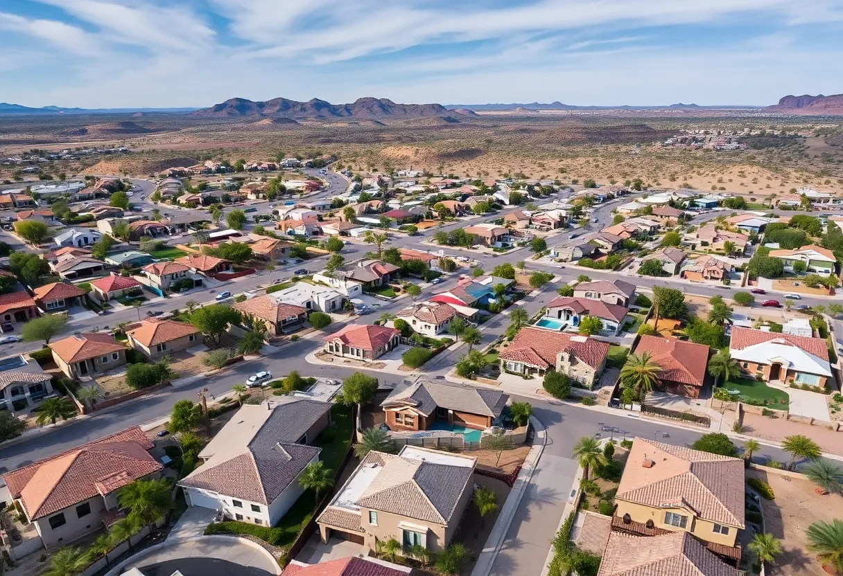 Aerial view of Phoenix neighborhoods with custom homes