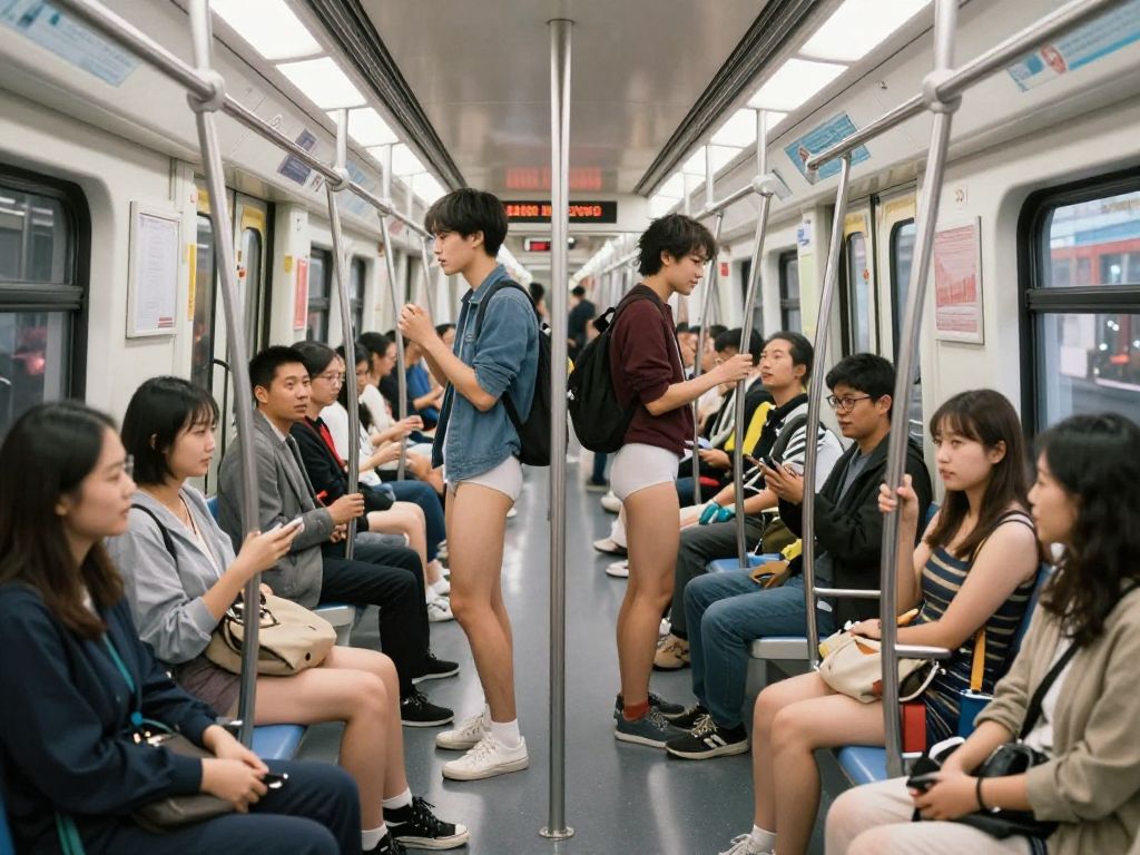 Participants enjoying the No Pants Light Rail Ride in Phoenix.