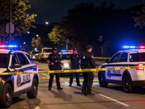 Police officers at a crime scene in north Phoenix with vehicles and caution tape