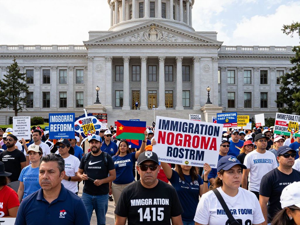 Crowd of protesters at the Arizona Capitol against ICE actions