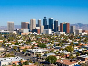 Aerial view of Phoenix showcasing real estate developments