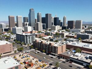 Development of Phoenix skyline with modern buildings