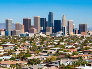 Panoramic view of Phoenix, Arizona's skyline highlighting real estate developments.