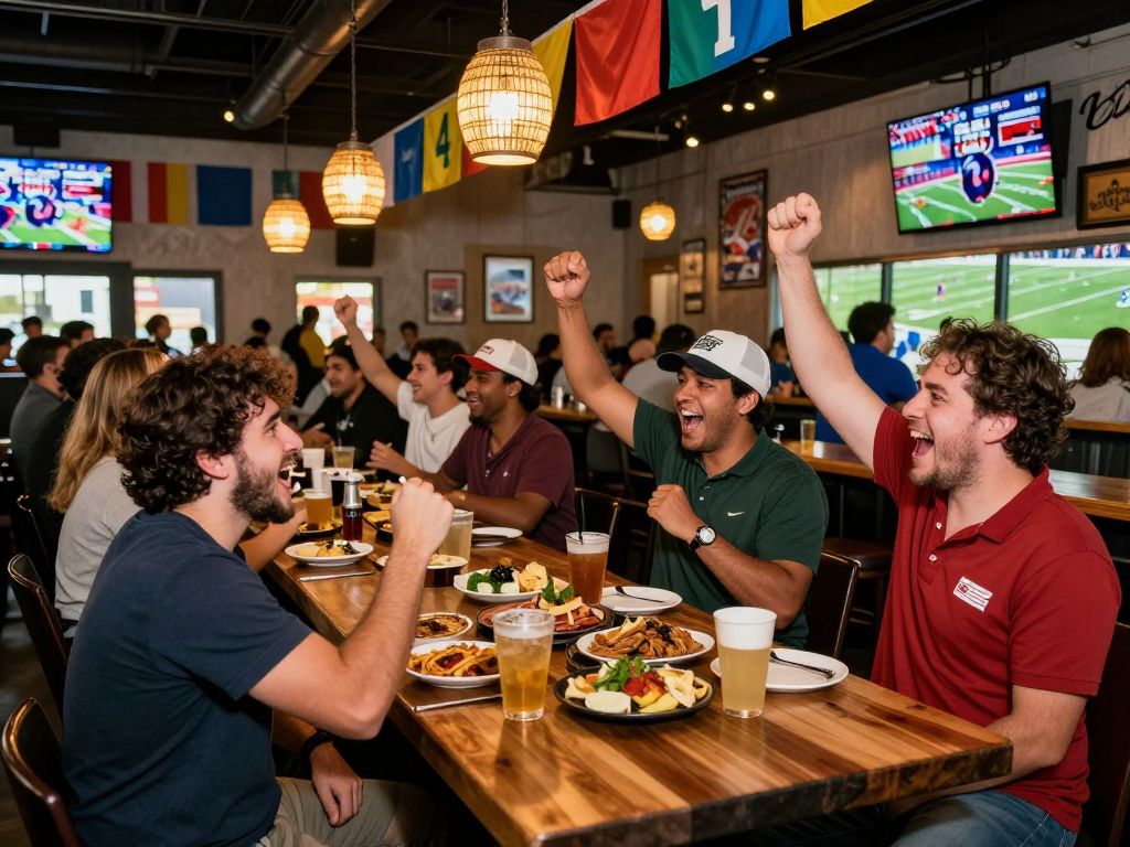 Cheers erupt in a Phoenix sports bar during Super Bowl weekend