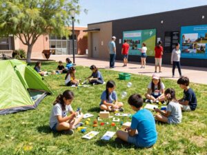 Children participating in STEM activities and families enjoying summer programs in Phoenix.