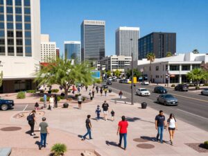 A scenic view of Phoenix AZ showcasing urban development and migration trends.