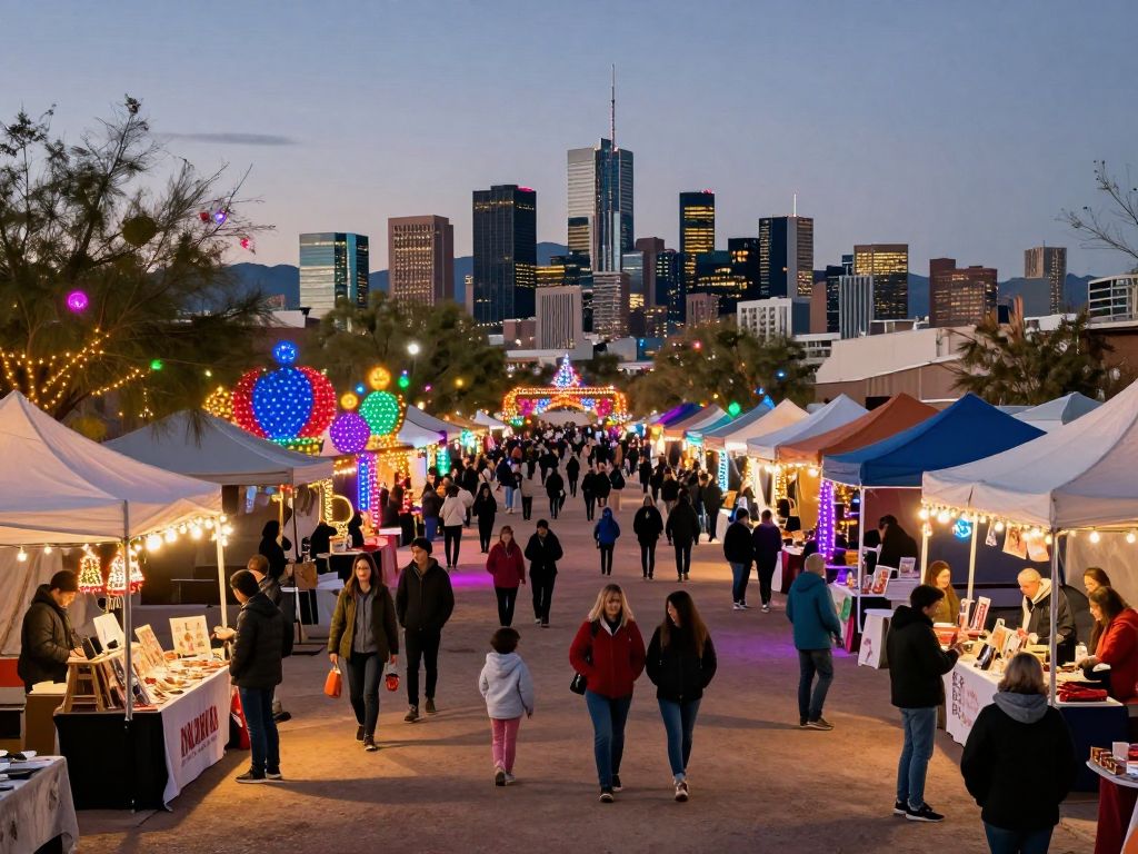 Families enjoying the Phoenix winter festivals with light displays and festive activities.