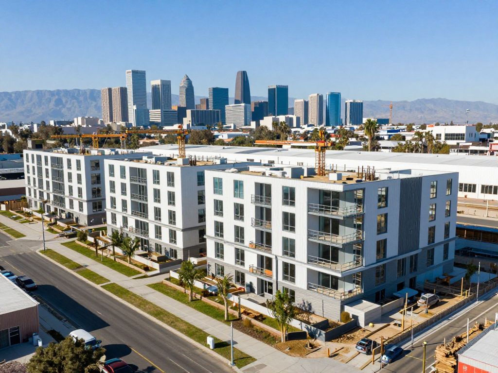 Construction of Red Hawk Industrial Park-Glendale with visible private yards.