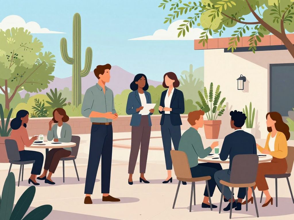 A group of entrepreneurs networking outdoors in Scottsdale.