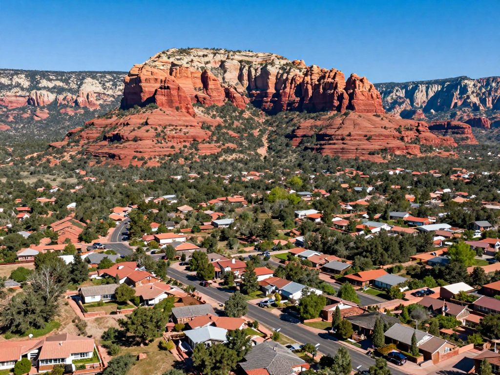 Aerial view of Sedona, Arizona highlighting the housing landscape.