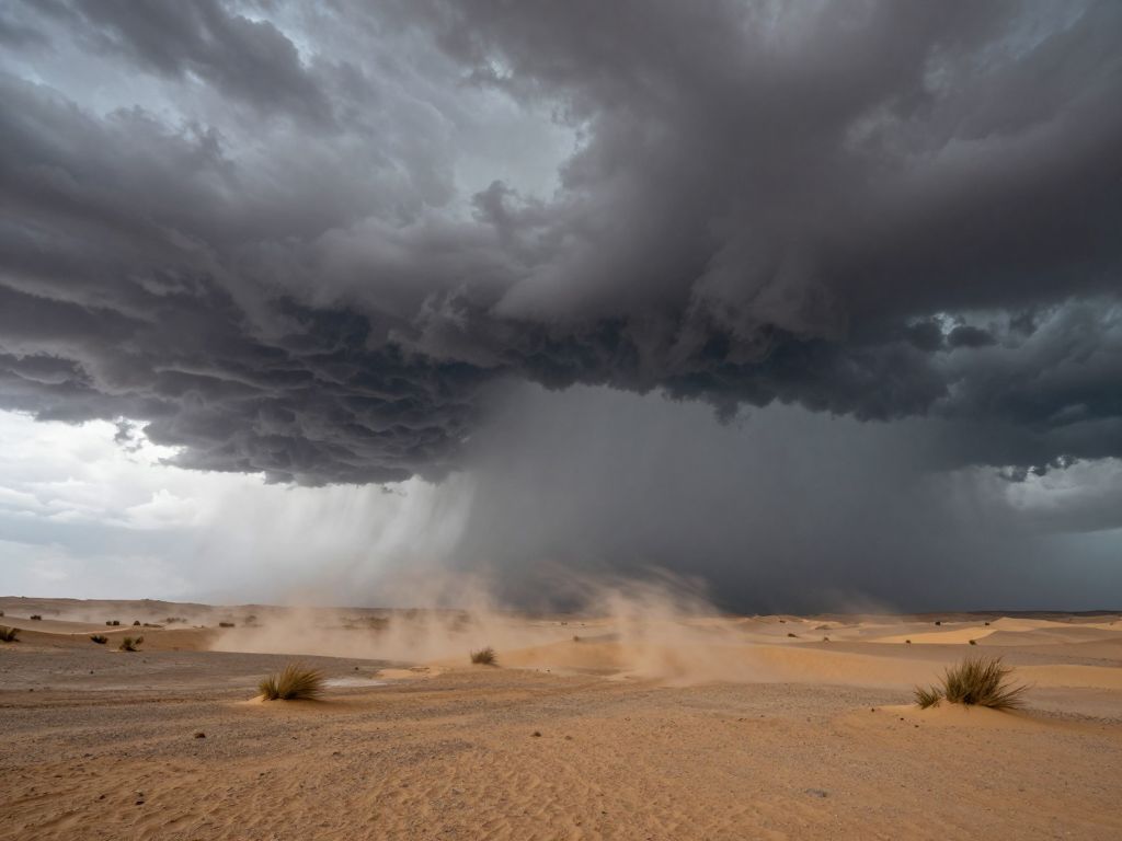 Storm clouds over a desert landscape indicating severe weather conditions