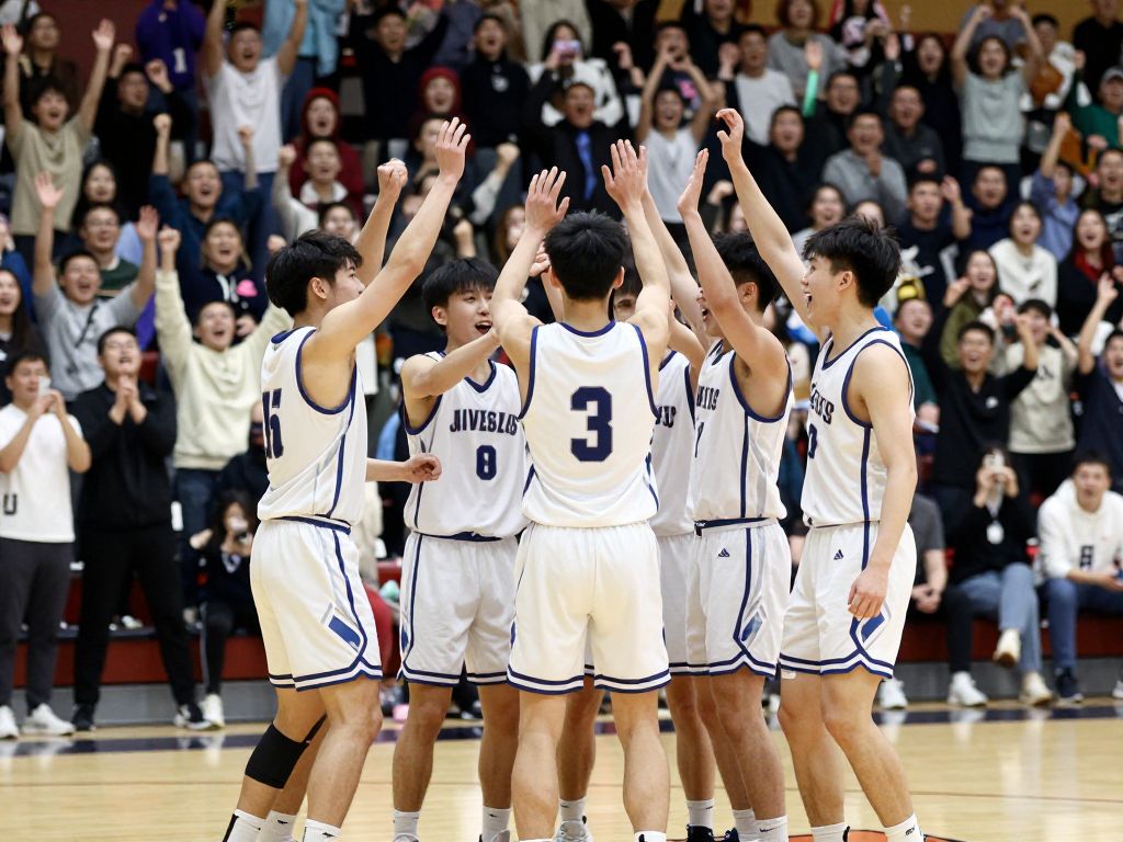 SPIRE Academy basketball team celebrating their victory in a game.