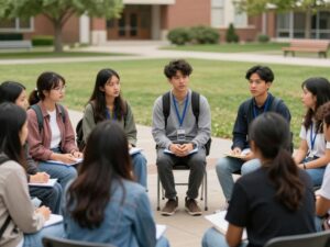 University students engaged in discussion about immigration enforcement