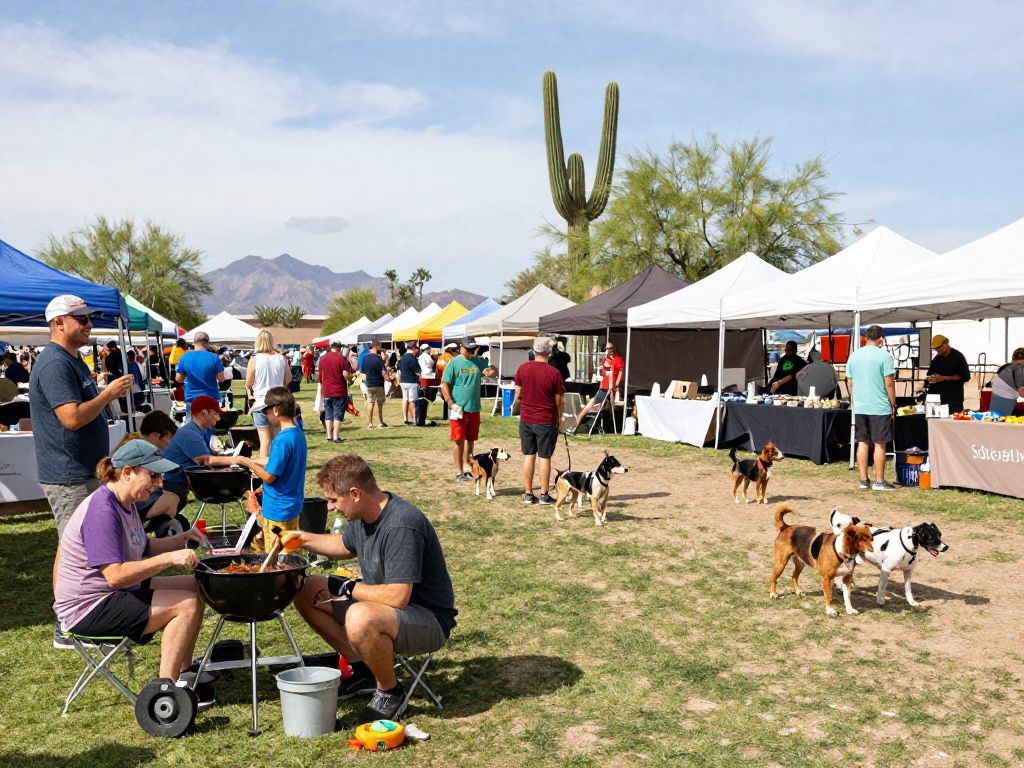 Community gathering in Surprise AZ with BBQ festival, dog show, and farmer's market.