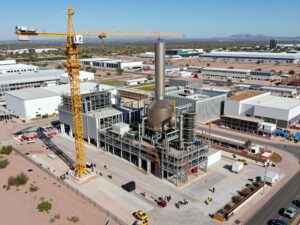 Aerial view of TSMC semiconductor facility under construction in Arizona.