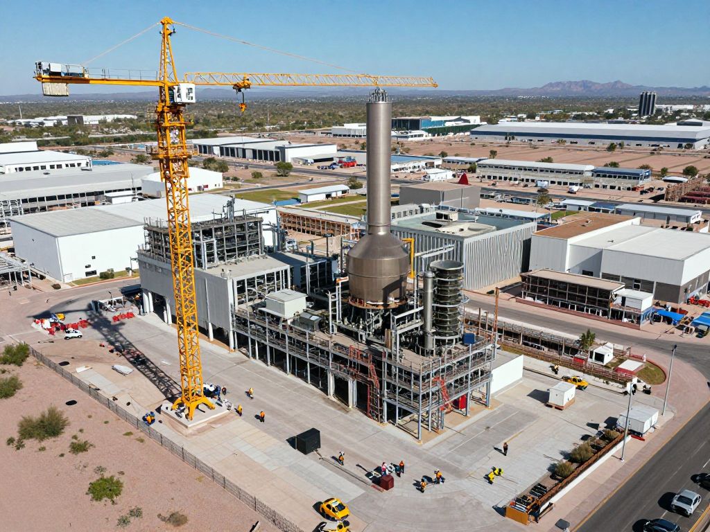 Aerial view of TSMC semiconductor facility under construction in Arizona.