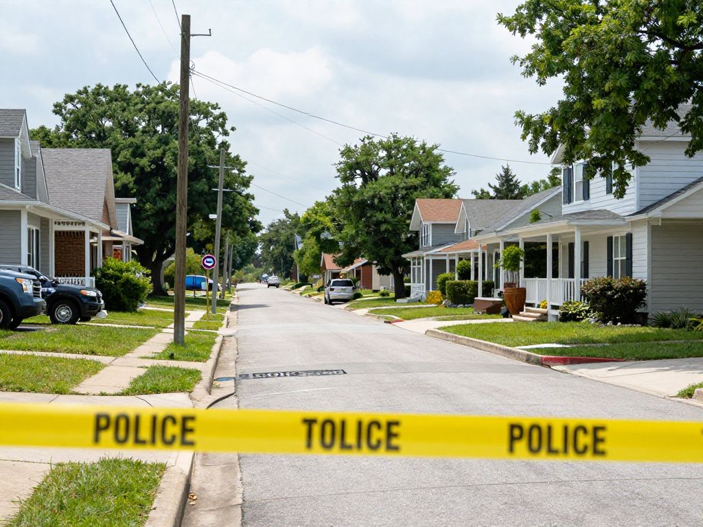 Quiet Tuba City neighborhood with police tape