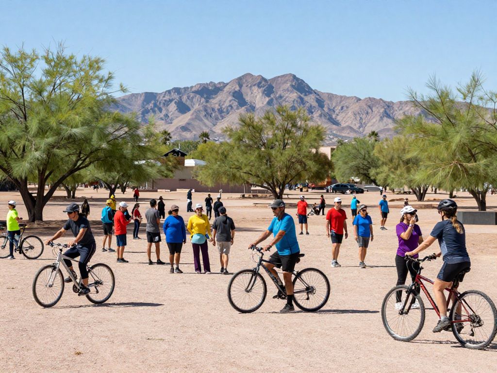 Residents engaging in outdoor activities in Tucson park.