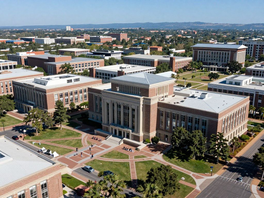 Aerial view of University of Arizona campus with defense technology elements